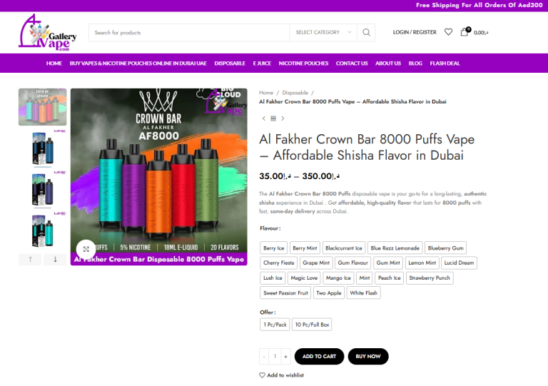 Al Fakher Crown Bar 8000 Puffs: The Ultimate Shisha-Inspired Vaping Experience
